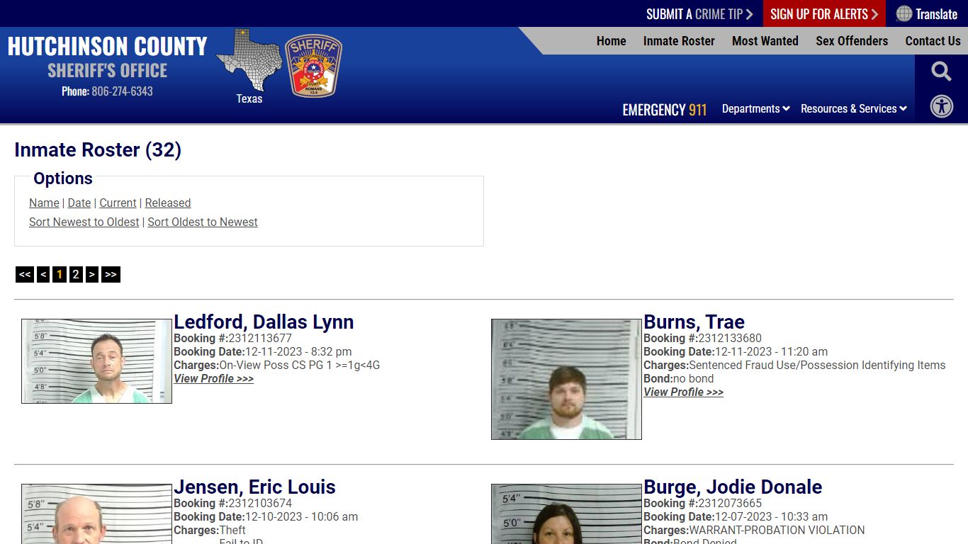 Inmate Roster (33) - Hutchinson County Sheriff TX